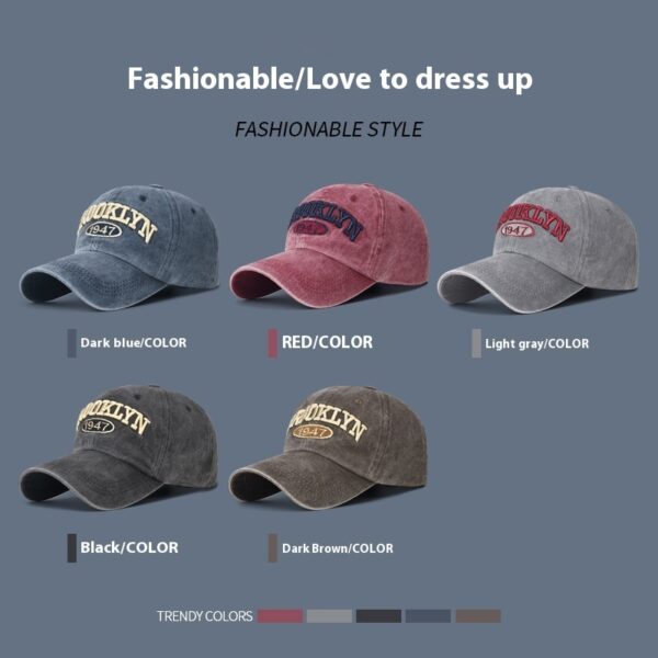 Spring And Summer Sun Protection Men's Retro Washed Letters Embroidered Peaked Cap - Image 3