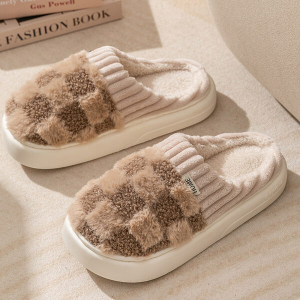 Plaid Plush Slippers Women's Indoor Plush Home Slippers Soft Sole Thick Non-Slip Warm House Shoes Couple Autumn And Winter - Image 10
