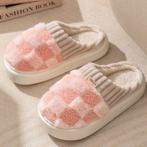 Plaid Plush Slippers Women's Indoor Plush Home Slippers Soft Sole Thick Non-Slip Warm House Shoes Couple Autumn And Winter - Image 9
