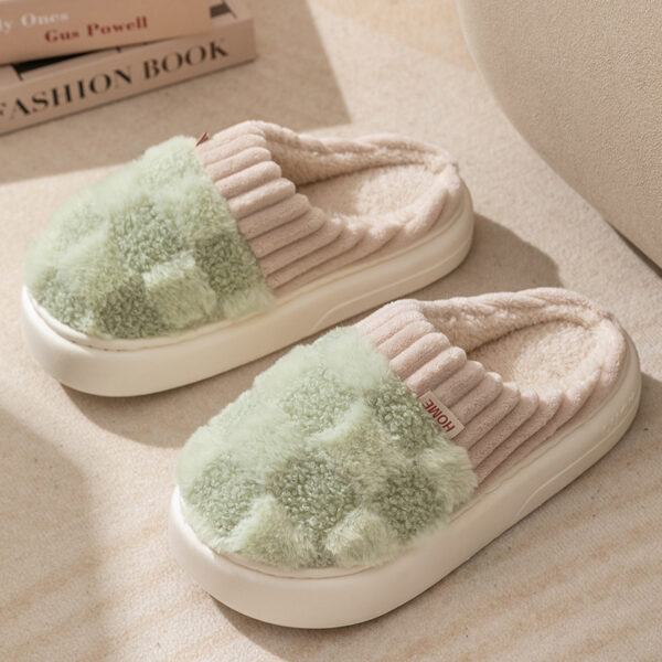 Plaid Plush Slippers Women's Indoor Plush Home Slippers Soft Sole Thick Non-Slip Warm House Shoes Couple Autumn And Winter - Image 5